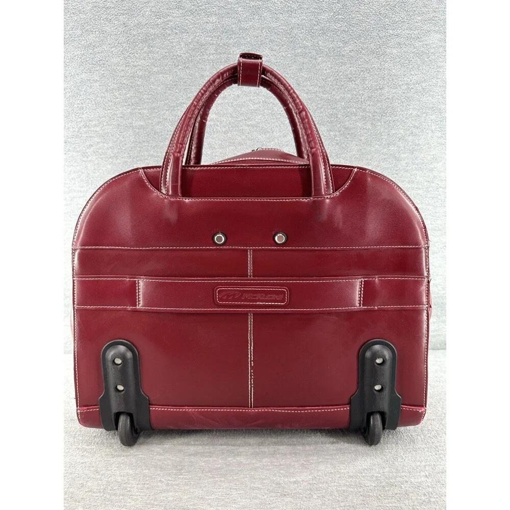 McKLEIN Red Leather Wheeled Laptop Case 15.6” Rolling Briefcase